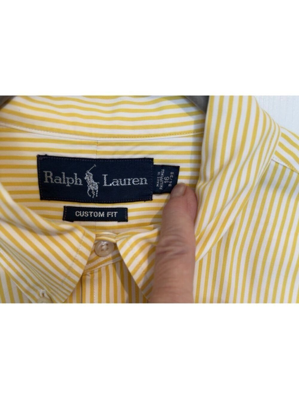 Ralph Lauren Men's Custom Fit Striped Poplin Shirt Yellow Size 16/34-35 $168 - Picture 3 of 8